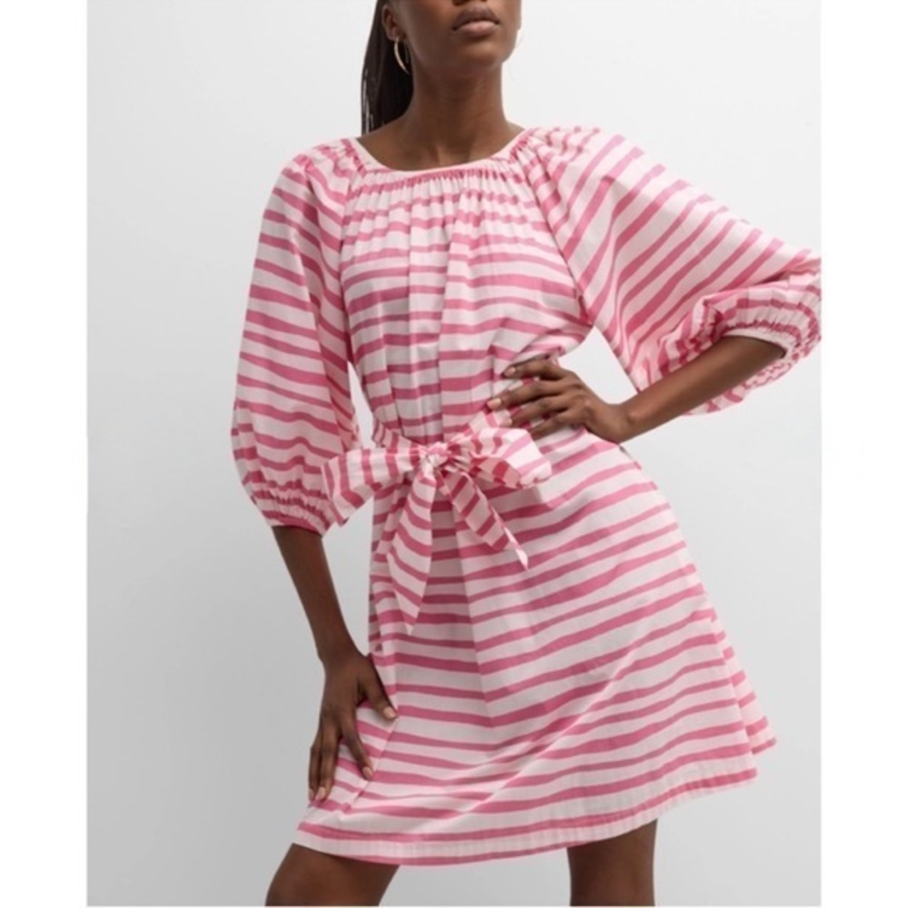 Frances Valentine Bliss Mini Painterly Stripe Dress cotton pockets belted